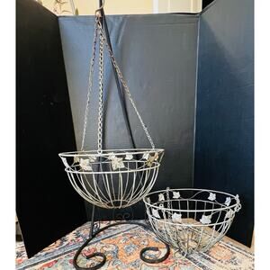 Hanging Planter Baskets Vintage Iron Architectural Salvage SET OF 2 Mid Century
